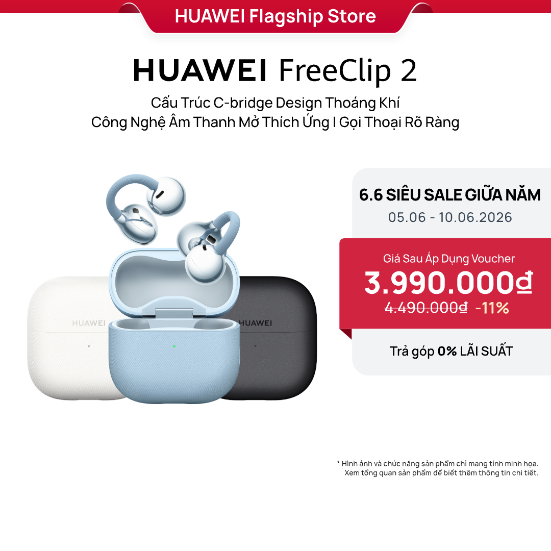 Tai Nghe HUAWEI FreeClip 2 | Cấu Trúc C-bridge Design Thoáng Khí | Công Nghệ Âm Thanh Mở Thích Ứng | Gọi Thoại Rõ Ràng