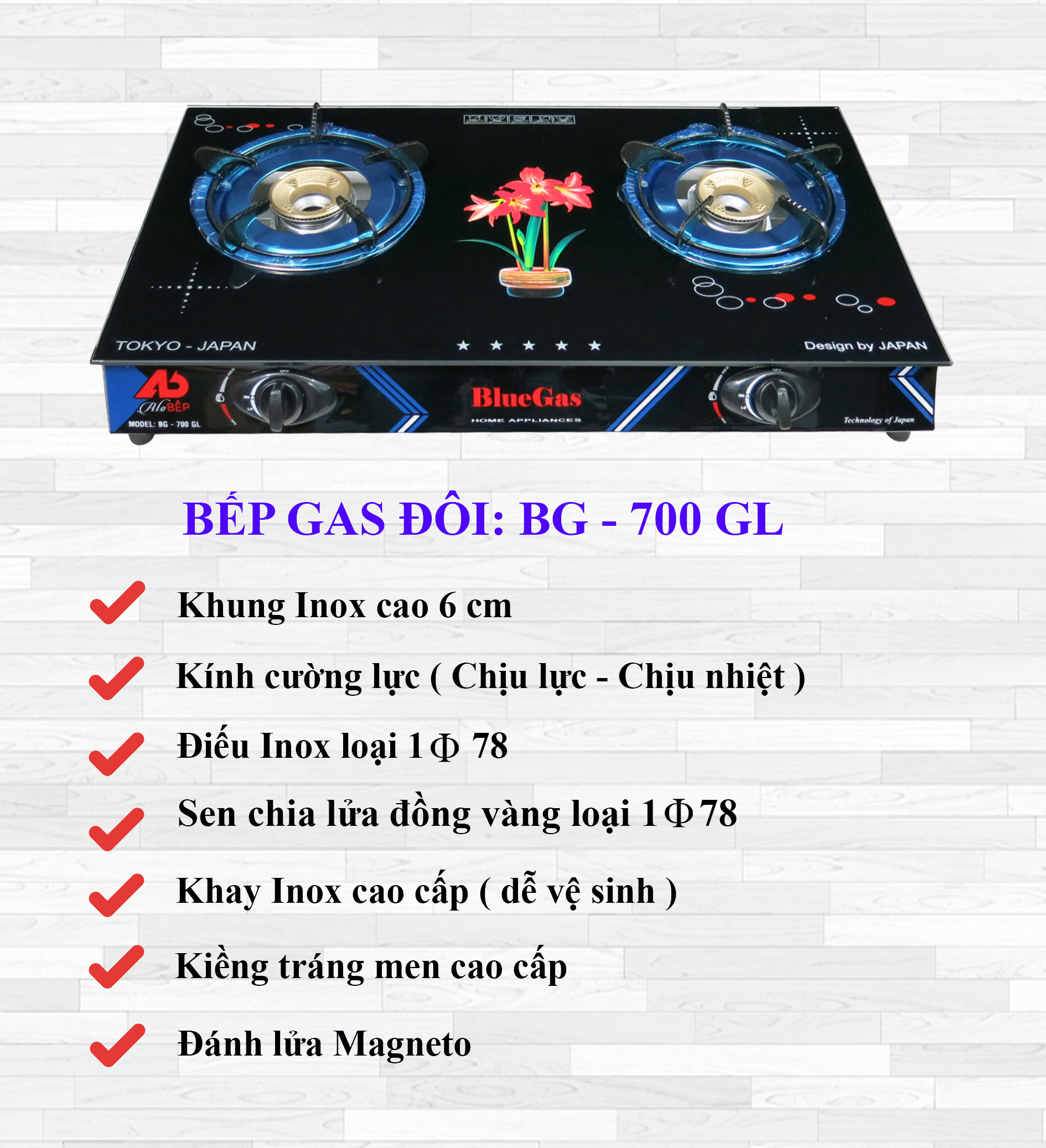 Bếp gas đôi mặt kính cao cấp, Tiết kiệm gas bảo hành chính hãng 12 tháng