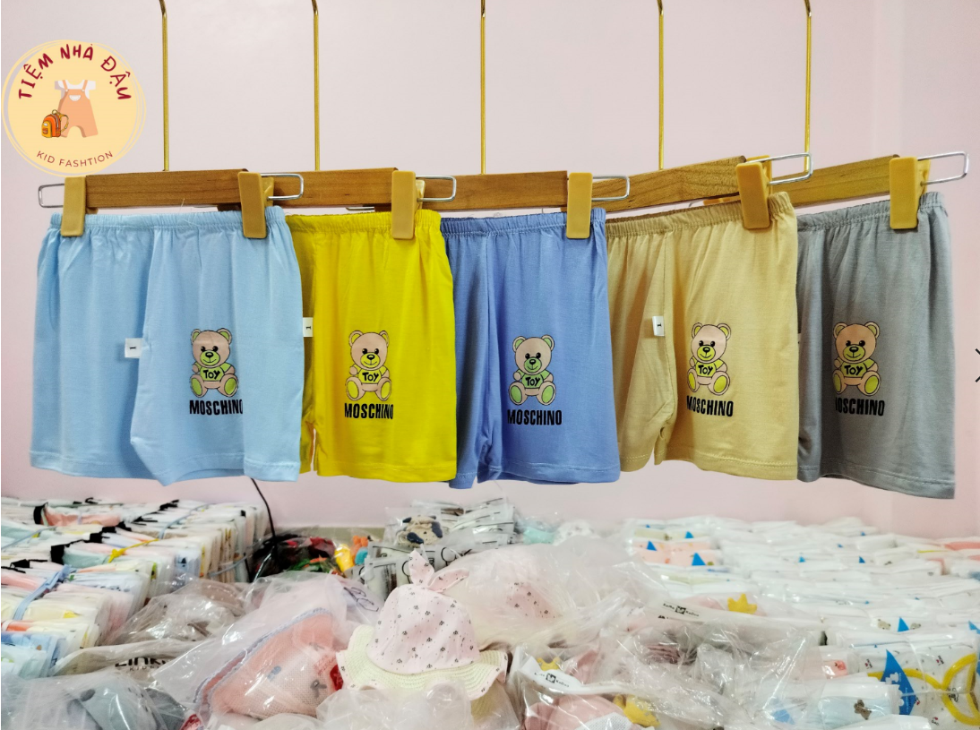 Quần cộc quần chục 5 màu họa tiết gấu thun lạnh dành cho bé trai bé gái
