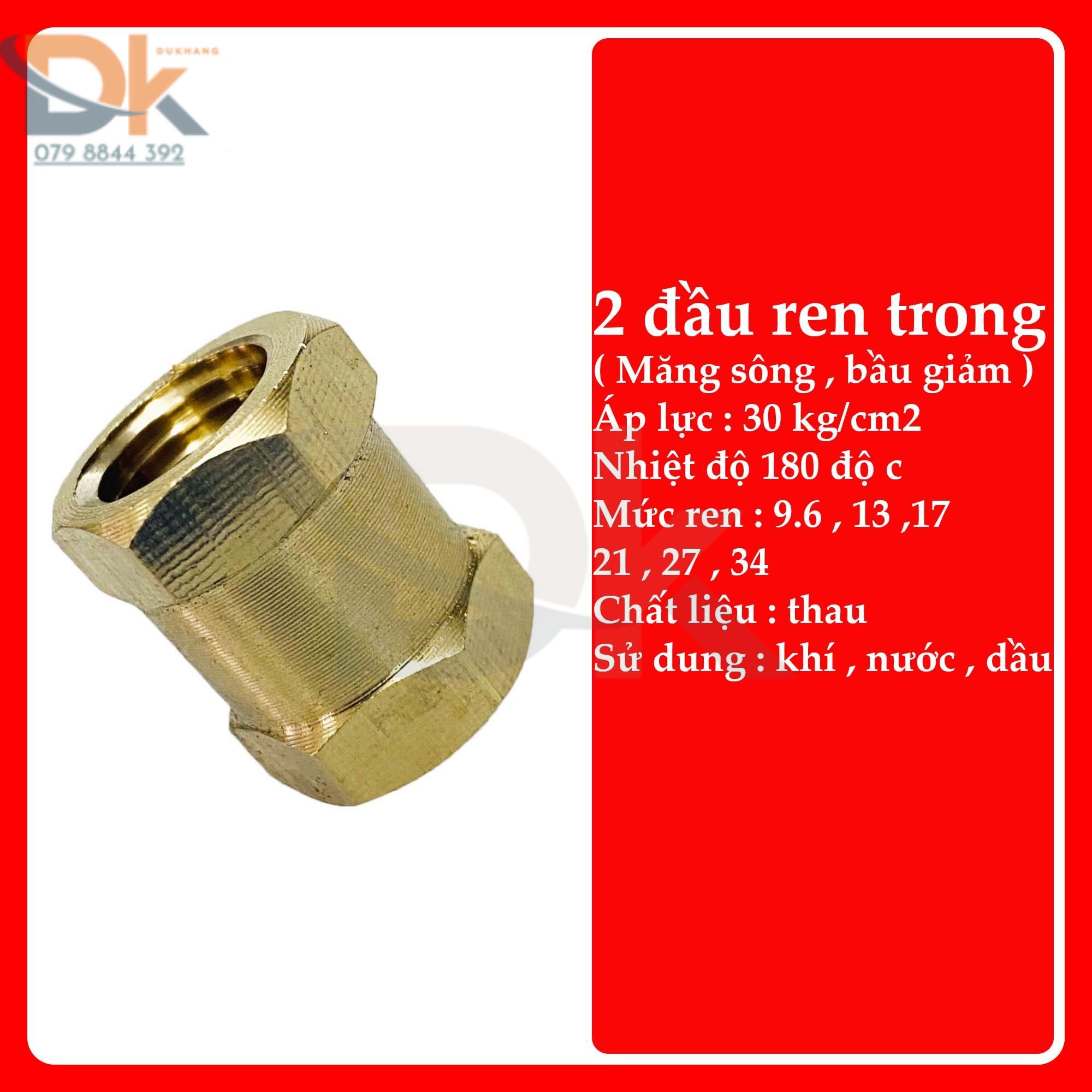 Nối thau 2 đầu ren trong - Măng song thau