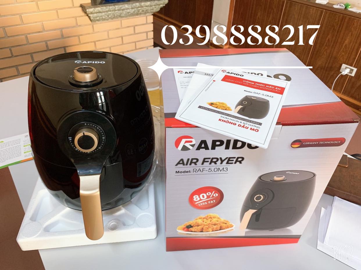 [Tặng Kèm Chổi Quét Dầu, Bảo Hành Chính Hãng 1 Năm] Nồi Chiên Không Dầu RAPIDO RAF5.0M3 1500W 5L - Model Mới