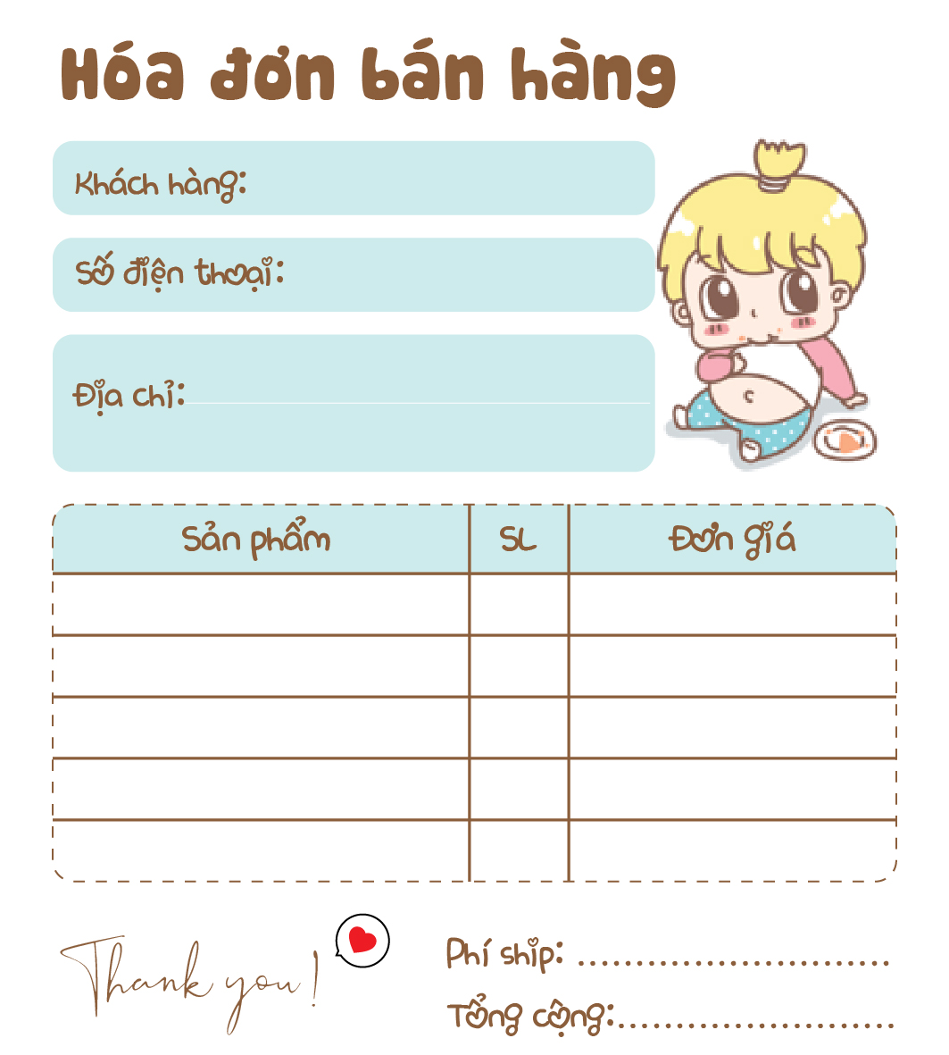 [ Hàng Sẵn ] Hóa Đơn Bán Hàng Mini 1 Liên Baby Boy