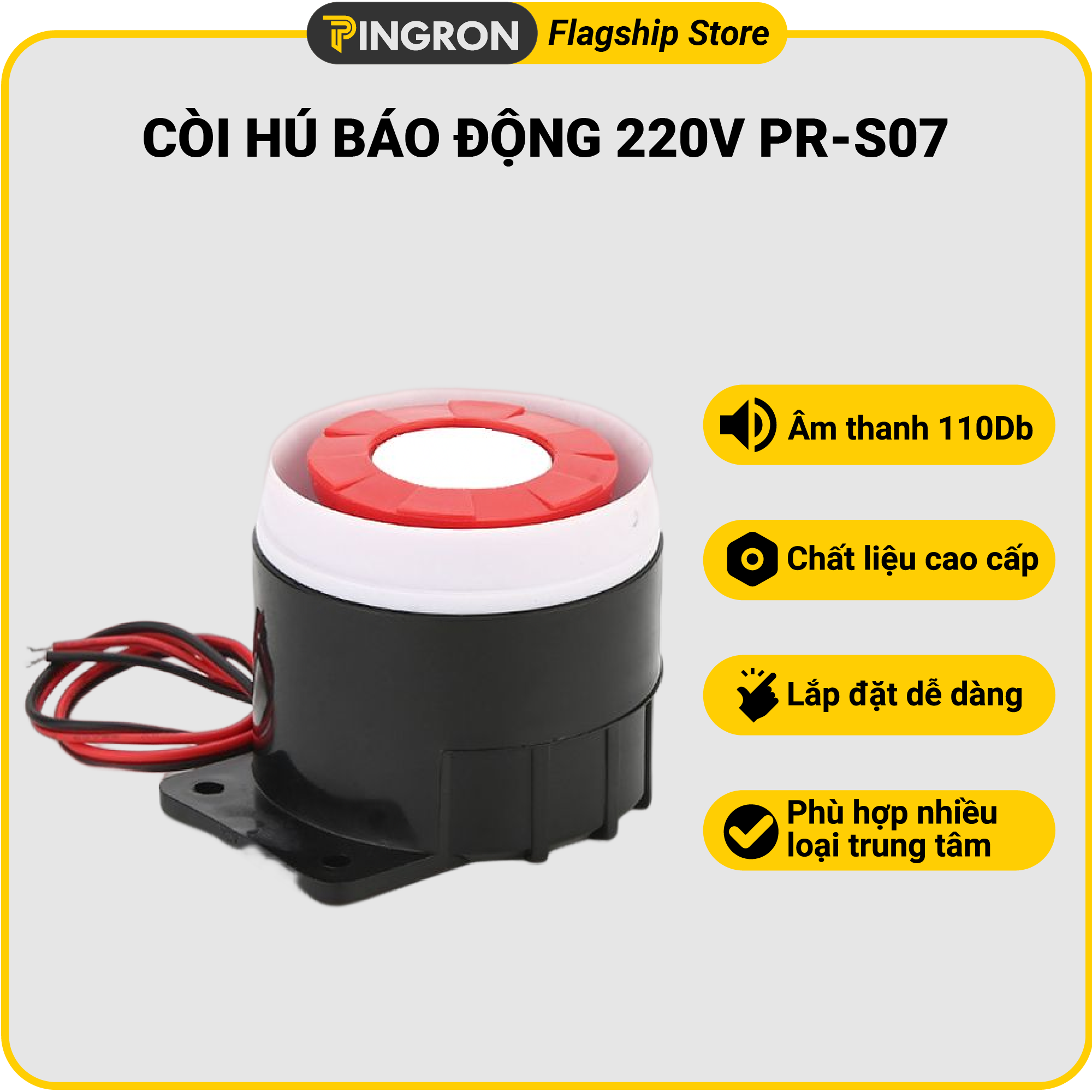 Còi hú báo động 220v pingron pr-s07 - âm thanh báo động 110db, sử dụng nguồn 220v, phù hợp nhiều loại trung tâm