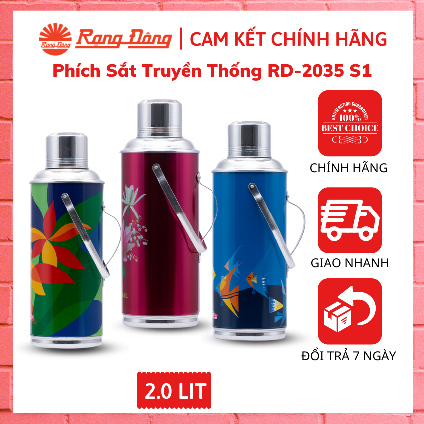 Phích nước nóng giữ nhiệt rạng đông 2 lit– rd-2035 s1 – phích sắt truyền thống - bình thủy rạng đông