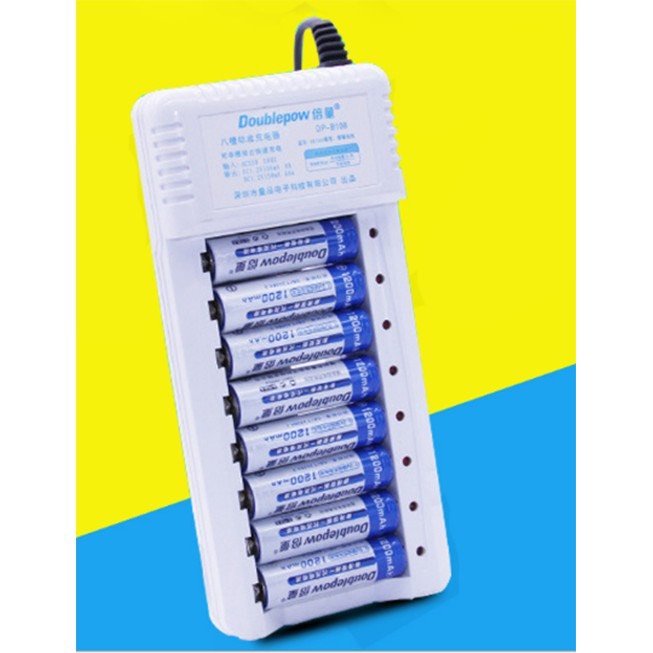 Combo 8 Pin Kèm Sạc AA 1200mAh - Bộ Sạc Pin Tiểu DoublePow Chính Hãng