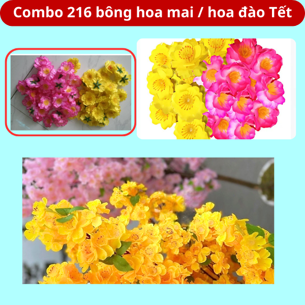 Set 72 bịch hoa mai/hoa đào giả (chọn phân loại), kèm kẽm và lá, thích hợp trang trí Tết, tạo không gian ấm cúng và sinh động, bông đào , bông mai giả , hoa giả trang trí tết dễ dàng tạo hình - Phát Huy Hoàng