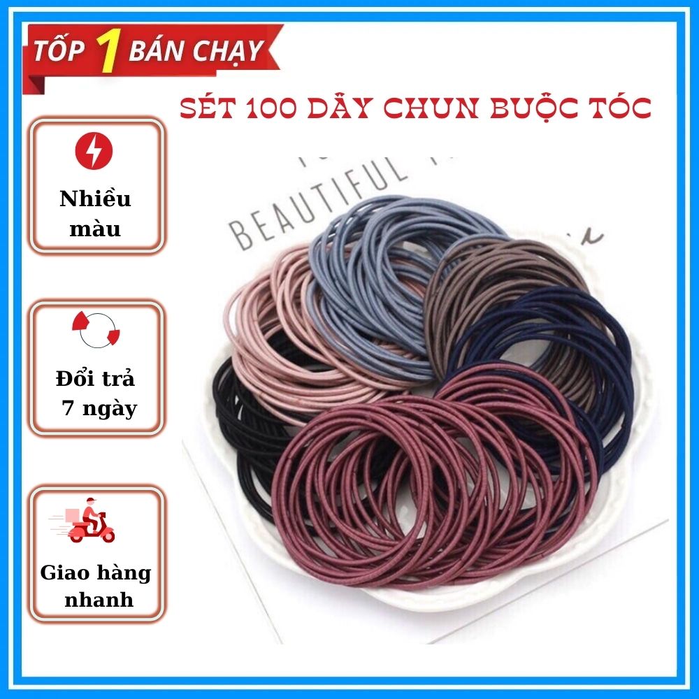 Set 100 Dây Thun Cột Tóc, Chun Buộc Tóc Hàn Quốc Nhiều Màu Tiện Dụng