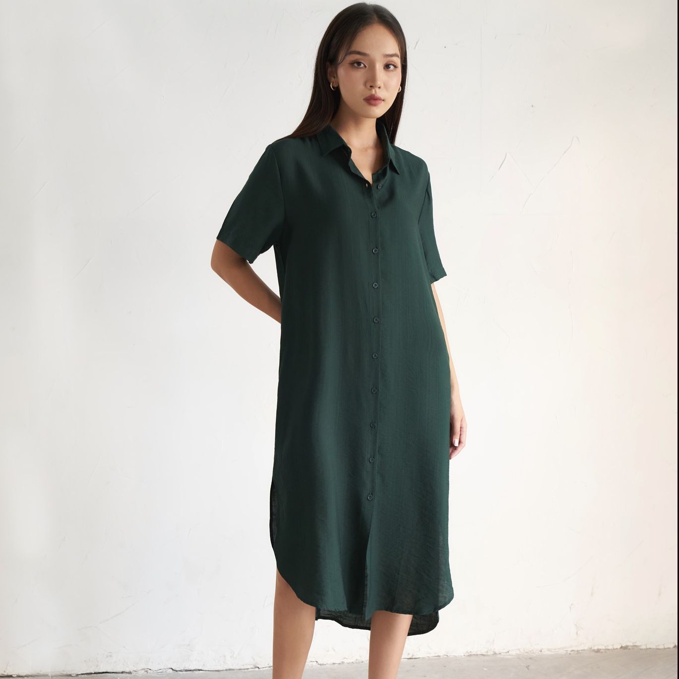 Olv - đầm forest long shirt dress