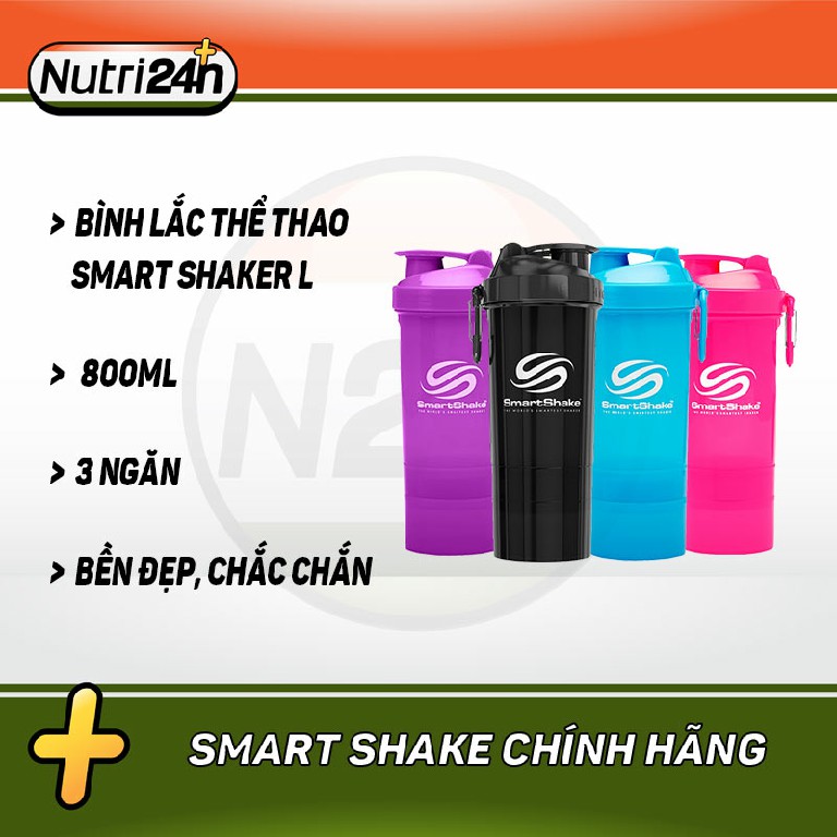 Bình lắc thể thao smart shaker l 3 ngăn 800ml - chính hãng