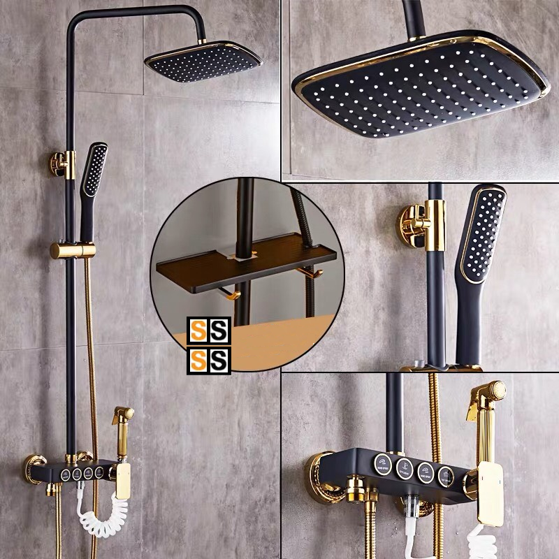 [HCM][CHÍNH HÃNG] Bộ vòi hoa sen tắm đứng nóng lạnh đồng thau kết hợp inox cao cấp SS699- 4 Nút cơ học