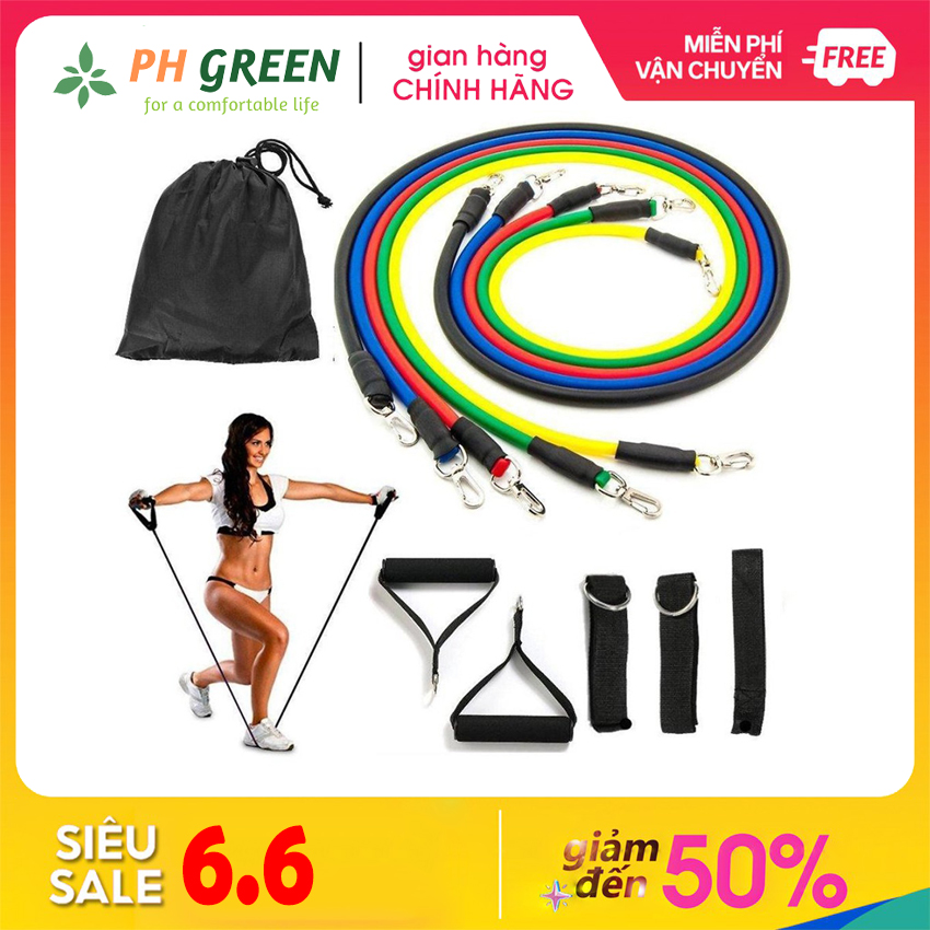 Bộ Dậy Kháng Lực Đàn Hồi 11 Món Tập Thể Dục Tập Gym, Đa Năng Cho Các Bài Tập Tại Nhà Và Phòng Tập, Rèn Luyên Sức Khỏe Và Thân Hình, Dây Ngũ Sắc Kháng Lực