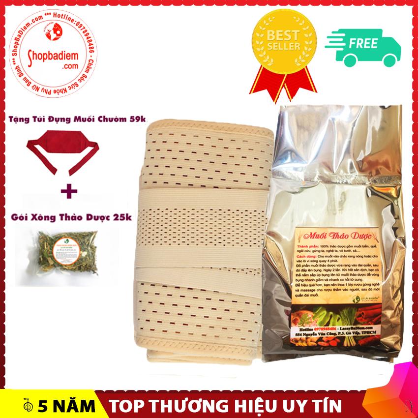 Combo muối chườm bụng thảo dược + gen nịt bụng | giảm mỡ bụng, định hình vòng eo | tặng đai đựng muối + thảo dược xông toàn thân| muoi chuom bung, dai nit bung - shop bà điểm.