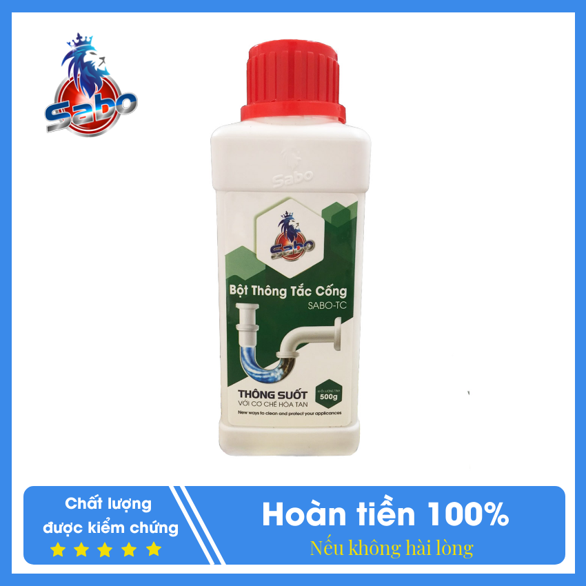 [Hàng An Toàn] Bột Thông Cống, Bồn Cầu SABO-TC Chai 500gr An Toàn Với Thiết Bị Vệ Sinh