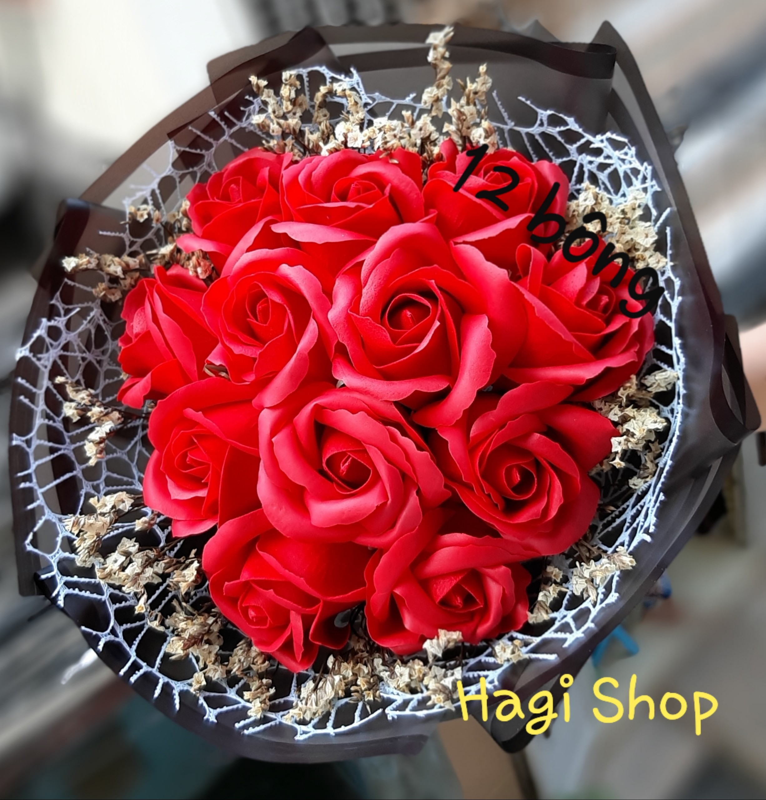 Hoa sáp thơm bó tròn 12 bông vĩnh cửu hàng sẵn