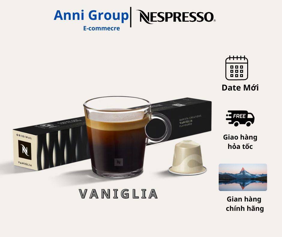 HCM Nespresso Coffee BARISTA CREATIONS VANIGLIA Velvety and Vanilla(10 pills/ box)- Viên nén cà phê hương vị nhung và vani _Hộp 10 viên ANNI GROUP