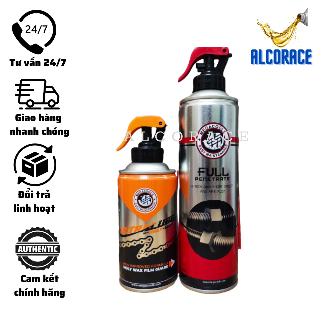 Rửa sên, dưỡng sên chống sét megacools full penetrate, bộ vệ sinh sên xe máy - nhập khẩu indonesia