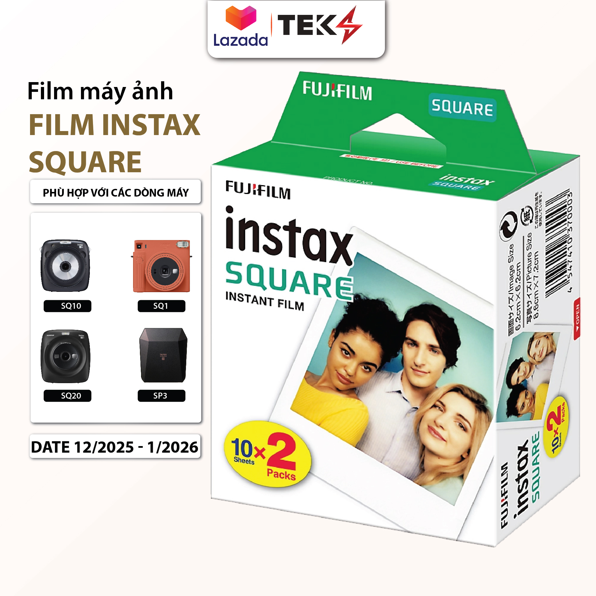 Film Instax Square - Film vuông máy ảnh in lấy ngay dành cho máy dòng SQ - Date 2025