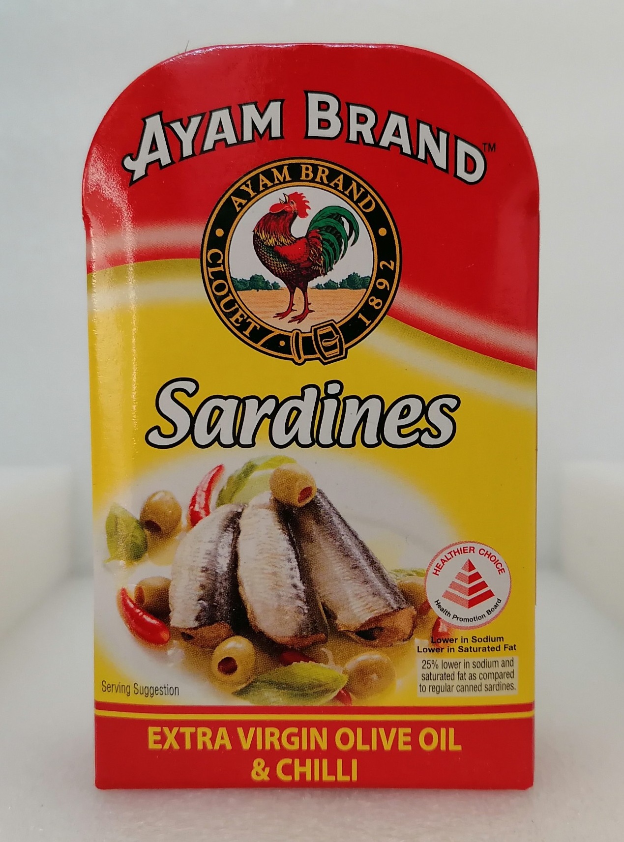 [HỘP ĐỎ VUÔNG 120g] CÁ TRÍCH NGÂM ỚT VÀ DẦU Ô LIU NGUYÊN CHẤT [Malaysia] AYAM Sardines in Extra Virgin Olive Oil and Chilli (halal)