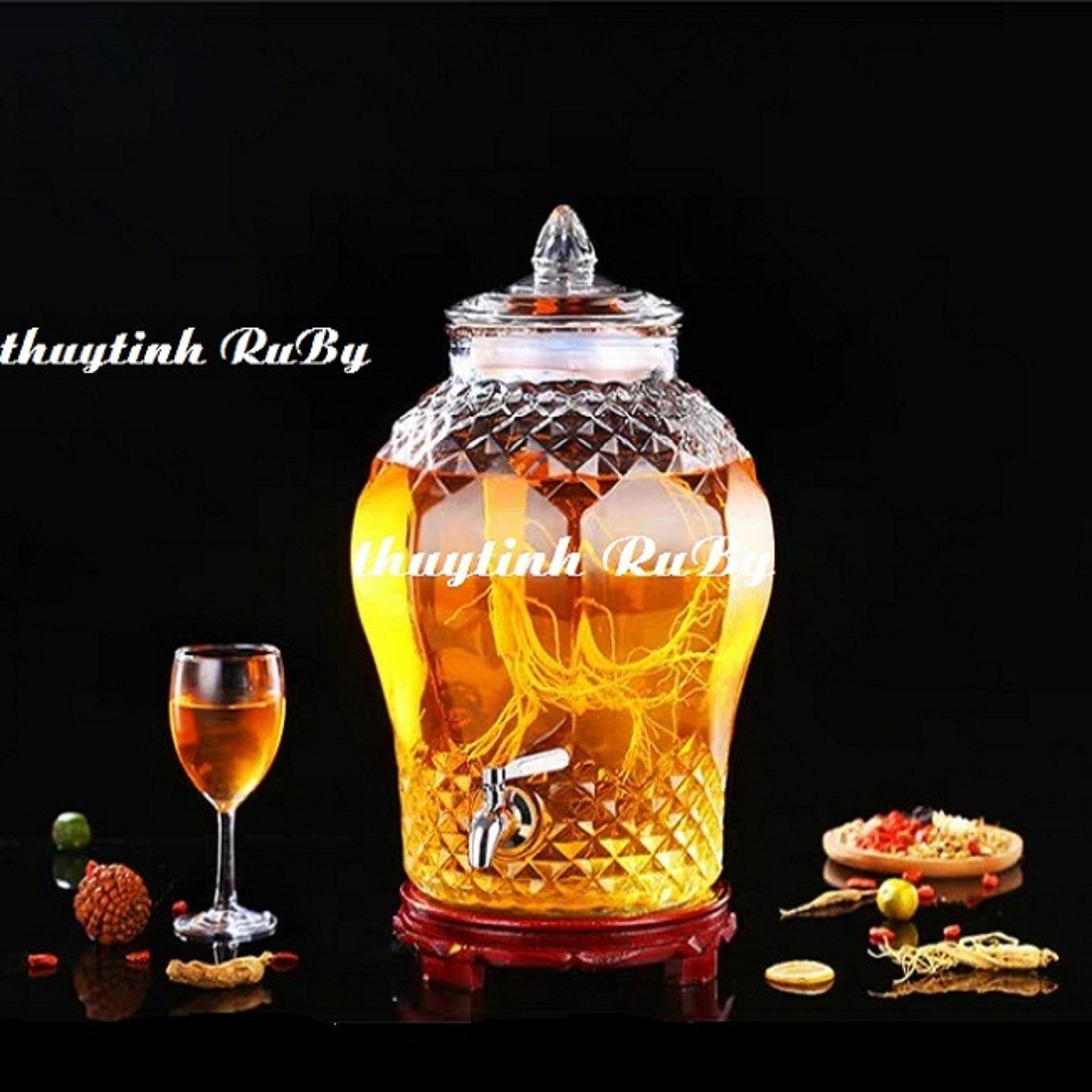 Bình Ngâm Sâm 10 Lít (Có Vòi, Không Đế) 8833, Bình Thủy Tinh Ngâm Rượu, Hũ Ngâm Ruou, Bình Ngâm Trái Cây, Binh Sam, Hu Lo Ngam Nhan Sam