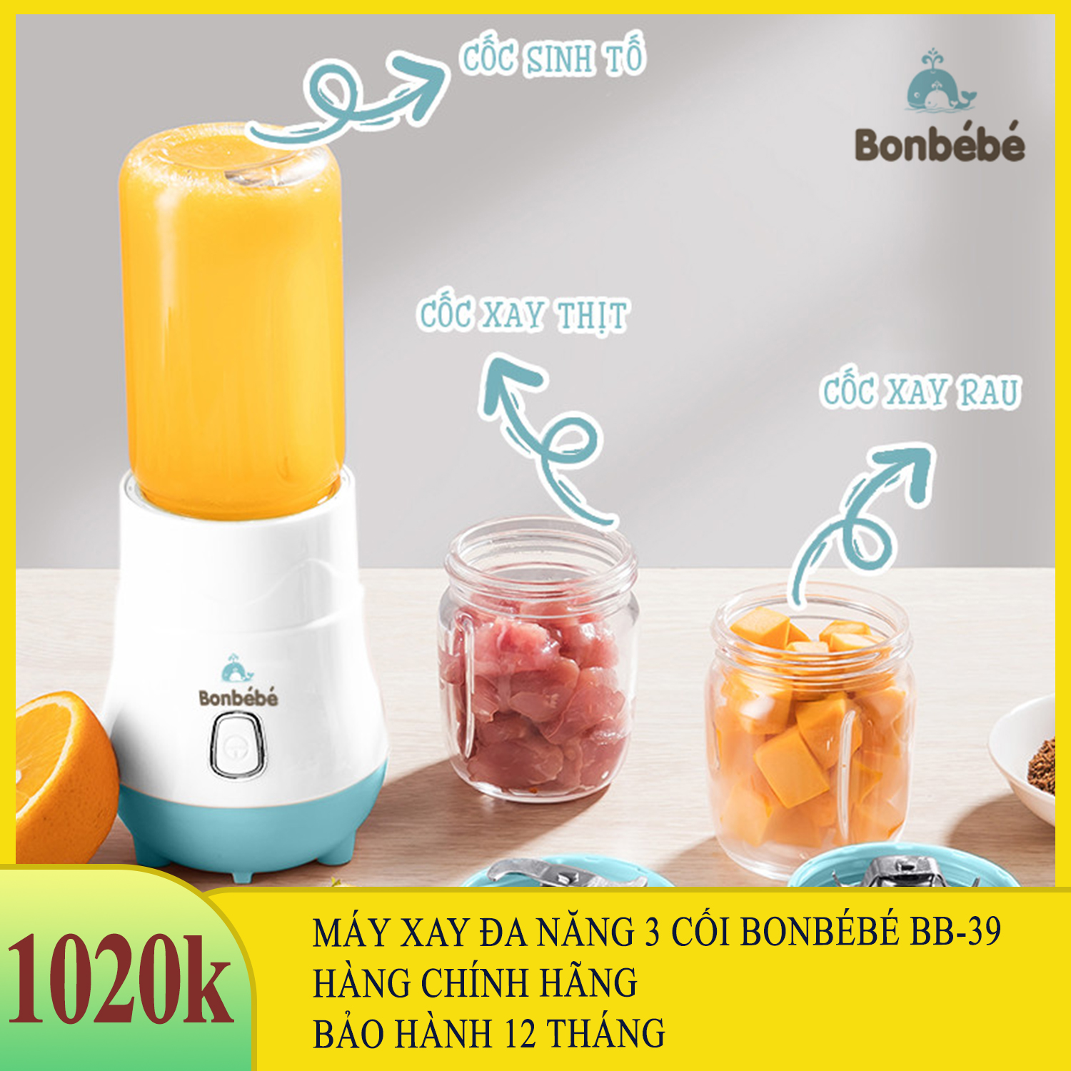 [CHÍNH HÃNG] Máy xay ăn dặm đa năng 3 cối BONBÉBÉ BB-39