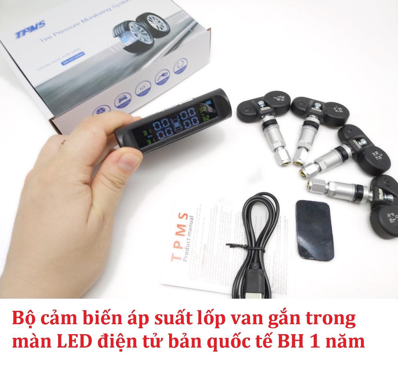 Cảm biến áp suất lốp TPMS van GẮN TRONG màn hình LED đa sắc bản quốc tế pin NL mặt trời