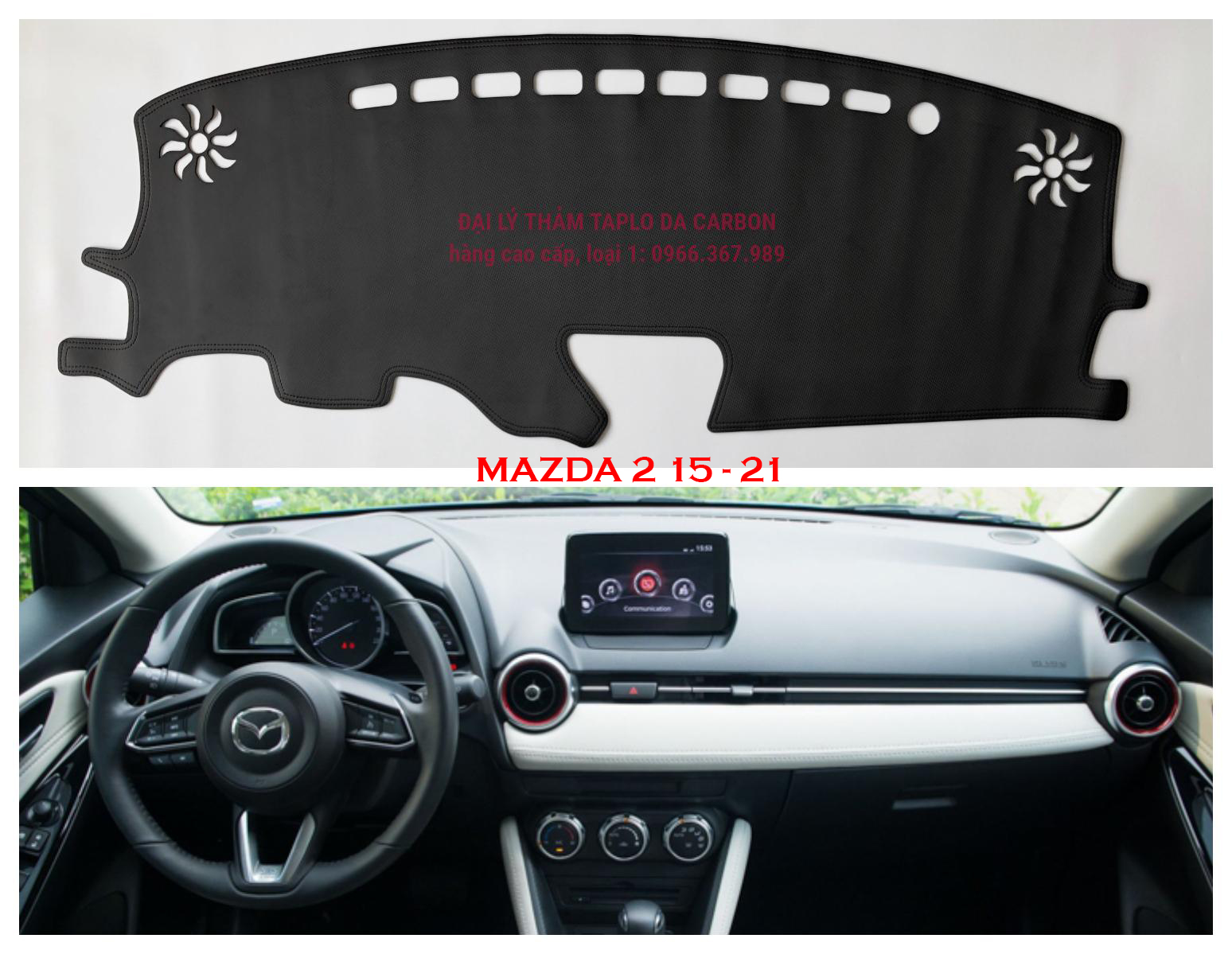 Thảm taplo da vân carbon cao cấp xe mazda 2