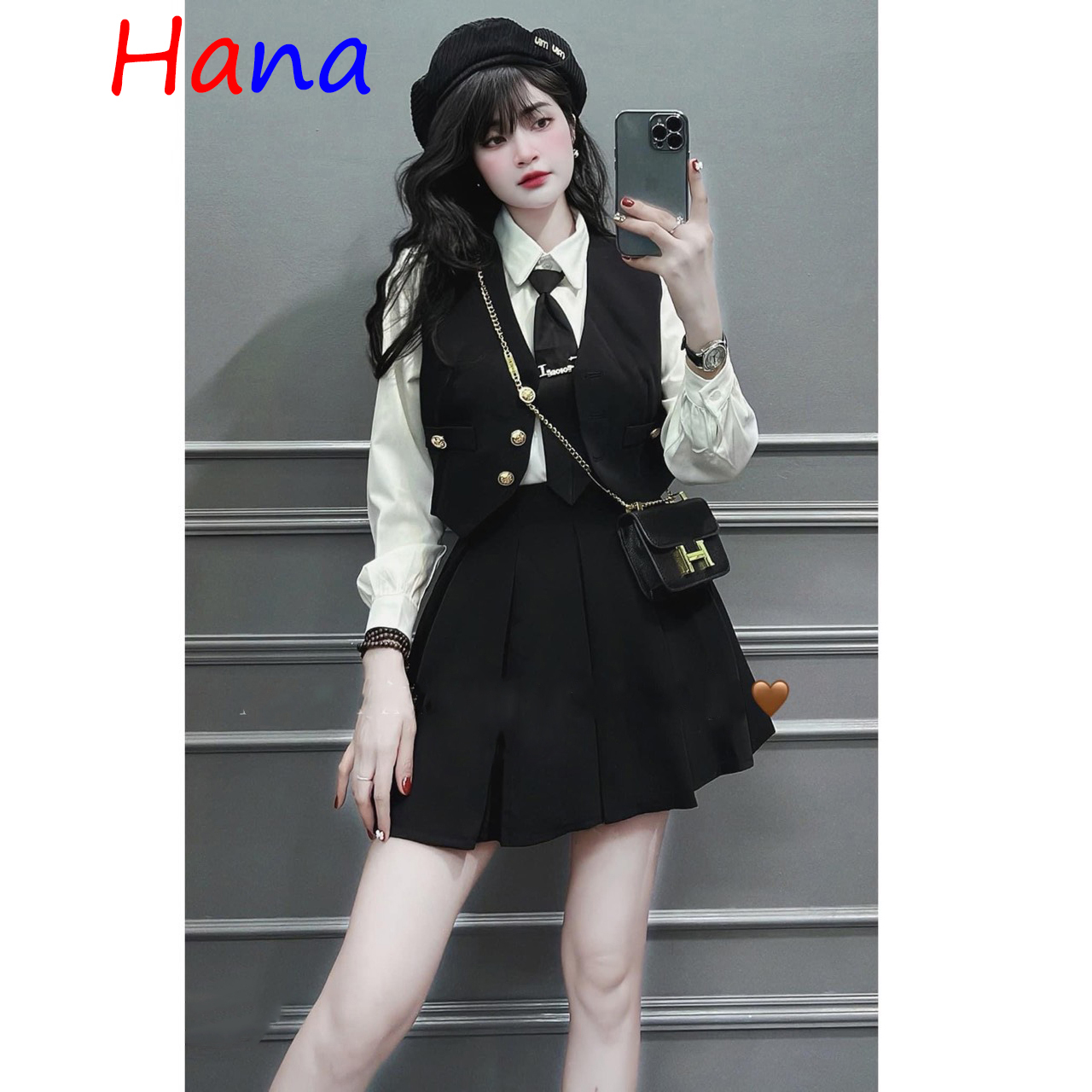 Set vest 4 món kèm chân váy, cà vạt siêu xinh - Hana61