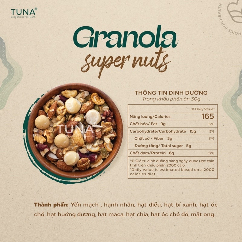 combo 120g x5 vị granola ngũ cốc ăn kiêng không đường by tuna 4