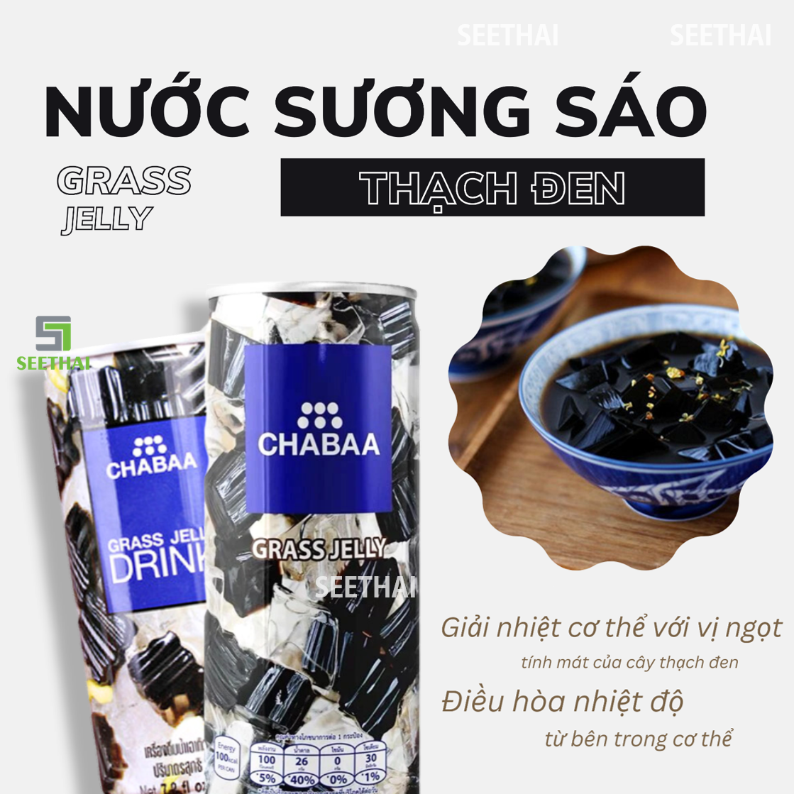 Sương sáo thạch đen chabaa thái lan 230ml lon nước ép trái cây nhập khẩu