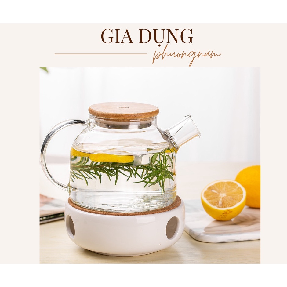 Ấm trà thủy tinh chịu nhiệt deli nắp gỗ 1l gph 20 - ấm trà thủy tinh gph 21 sang trọng - ấm pha trà deli có lưới lọc inox 1000ml,bình pha trà thủy tinh có lưới lọc inox,bình ủ trà cao cấp