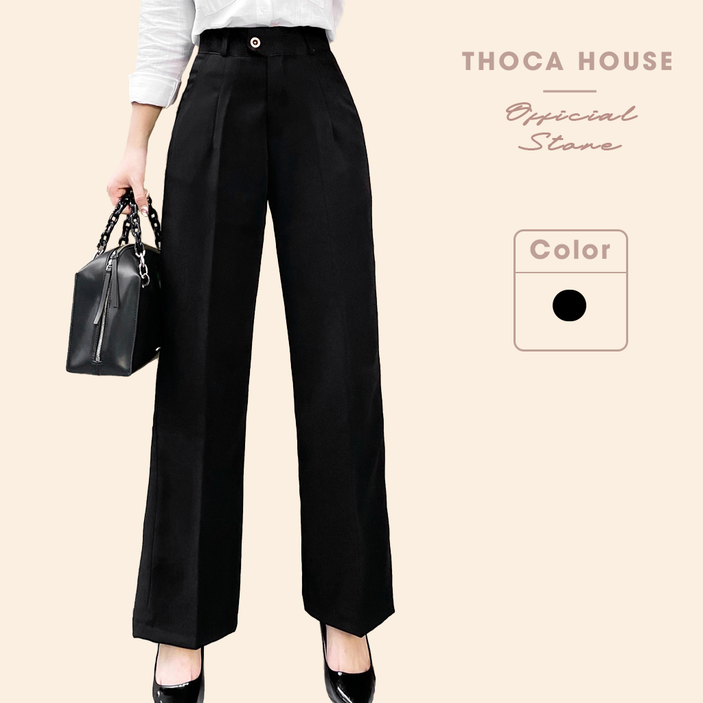 Quần ống rộng hách chân lưng cao max đen THOCA HOUSE thoải mái phối đồ phù hợp đi làm công sở, đi học