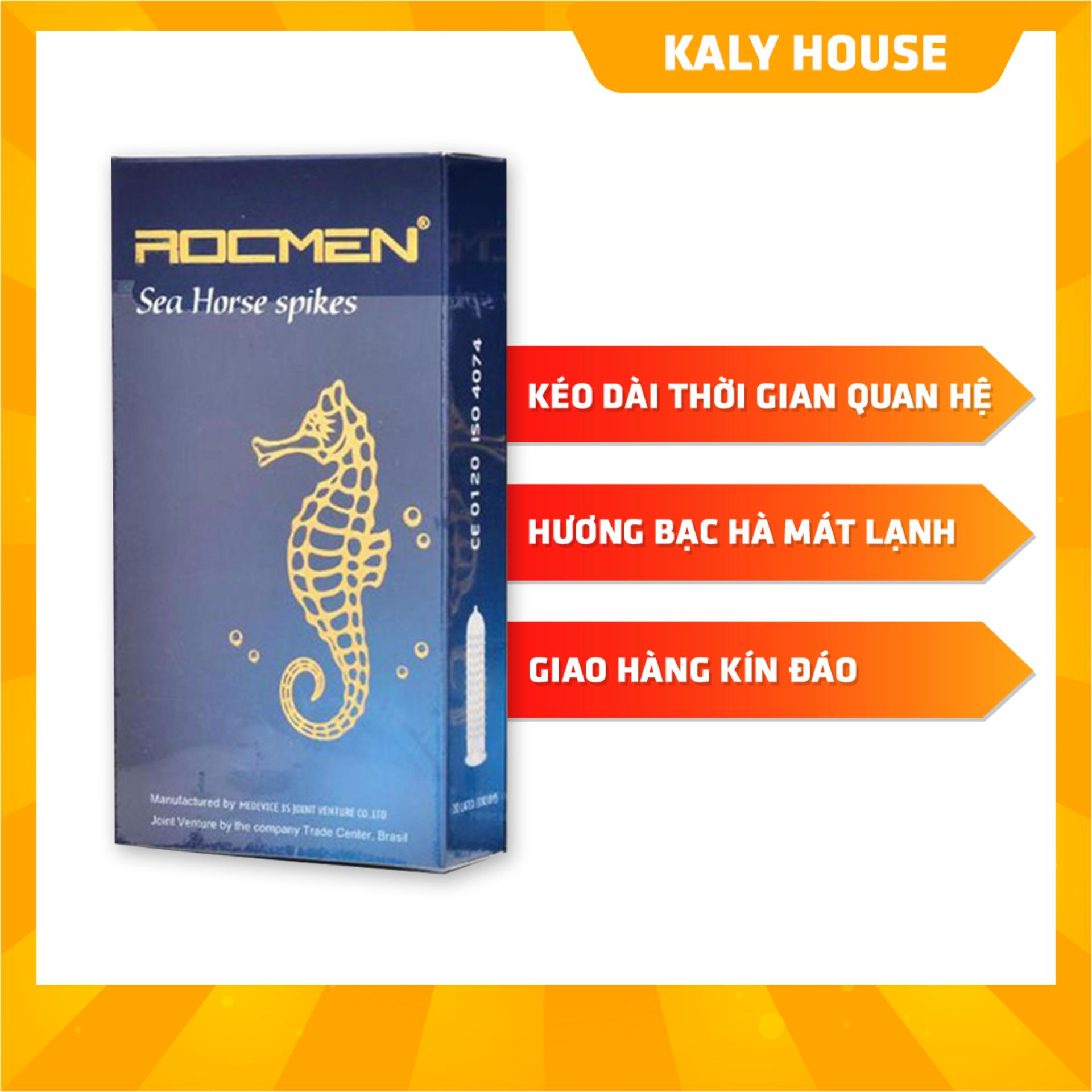 Bao Cao Su Siêu Gai kéo dài thời gian Cao Cấp Rocmen Cá Ngựa Xanh Hộp 10 Chiếc Kalyhouse Chứa Nhiều Gel Bôi Trơn Giúp Kéo Dài Thời Gian