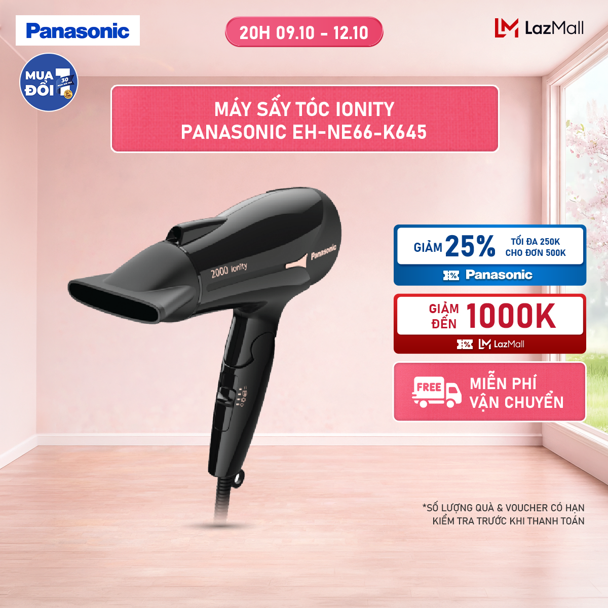 [máy sấy tóc ionity panasonic eh-ne66-k645 - sấy ion bảo vệ tóc tăng độ bóng mượt - tay cầm gấp tiện lợi - bảo hành 12 tháng - hàng chính hãng