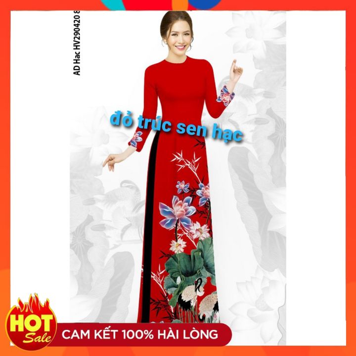 Áo dài truyền thống chất liệu lụa nhật in hoa 3d bền , đẹp