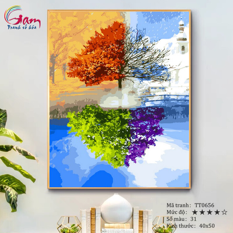 Tranh sơn dầu số hóa DIY tự tô màu trừu tượng - Mã TT0656 Xuân Hạ Thu Đông Tranh Trang trí hiện đại Làm quà tặng và Giảm Stress