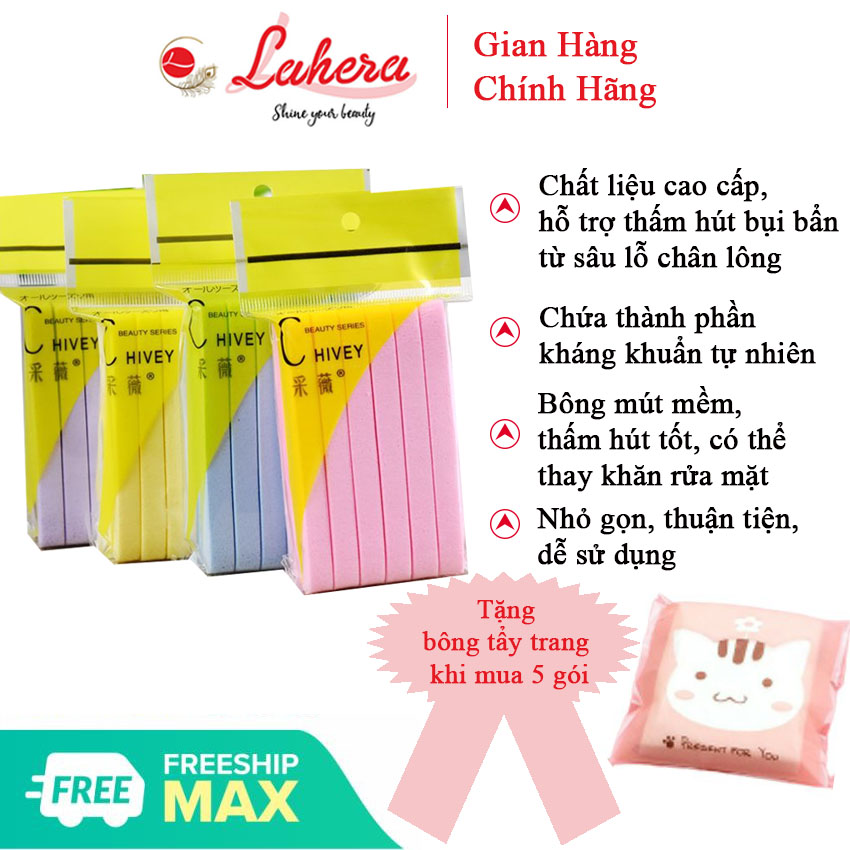 Bọt biển rửa mặt cao cấp 12 miếng Chivey – Llahera TQPK01 – mềm mịn, êm ái cho da mặt, thấm hút tốt, tặng kèm bông tẩy trang bỏ túi khi mua từ 5 gói