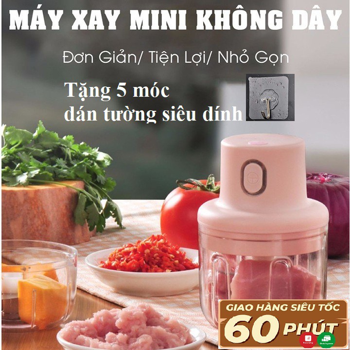 [MUA 1 TẶNG 5]Máy xay mini cầm tay đa năng sạc pin cao cấp xay tỏi ớt, hành, rau củ quả (Tặng 5 móc dán tường siêu dính)