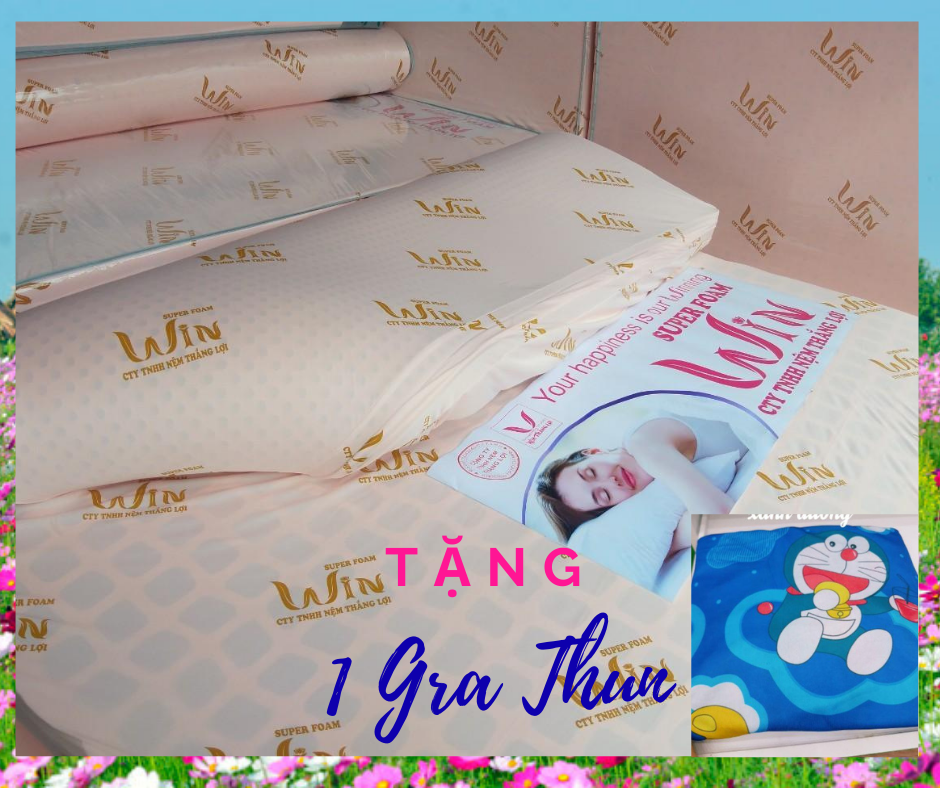 NỆM CAO SU 1m8 x 2m x 10cm SUPER FOAM WIN THẮNG LỢI,TẶNG 1 Gra thun bọc nệm