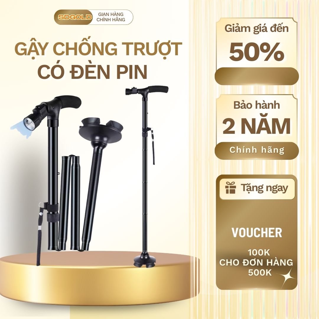  Gậy Chống Trượt Có Đèn Pin Cho Người Già - Dễ Dàng Tháo Lắp Khớp Điều Chỉnh Độ Cao Phù Hợp - Khung Chắc Chắn - Chính Hãng SDGOLD 