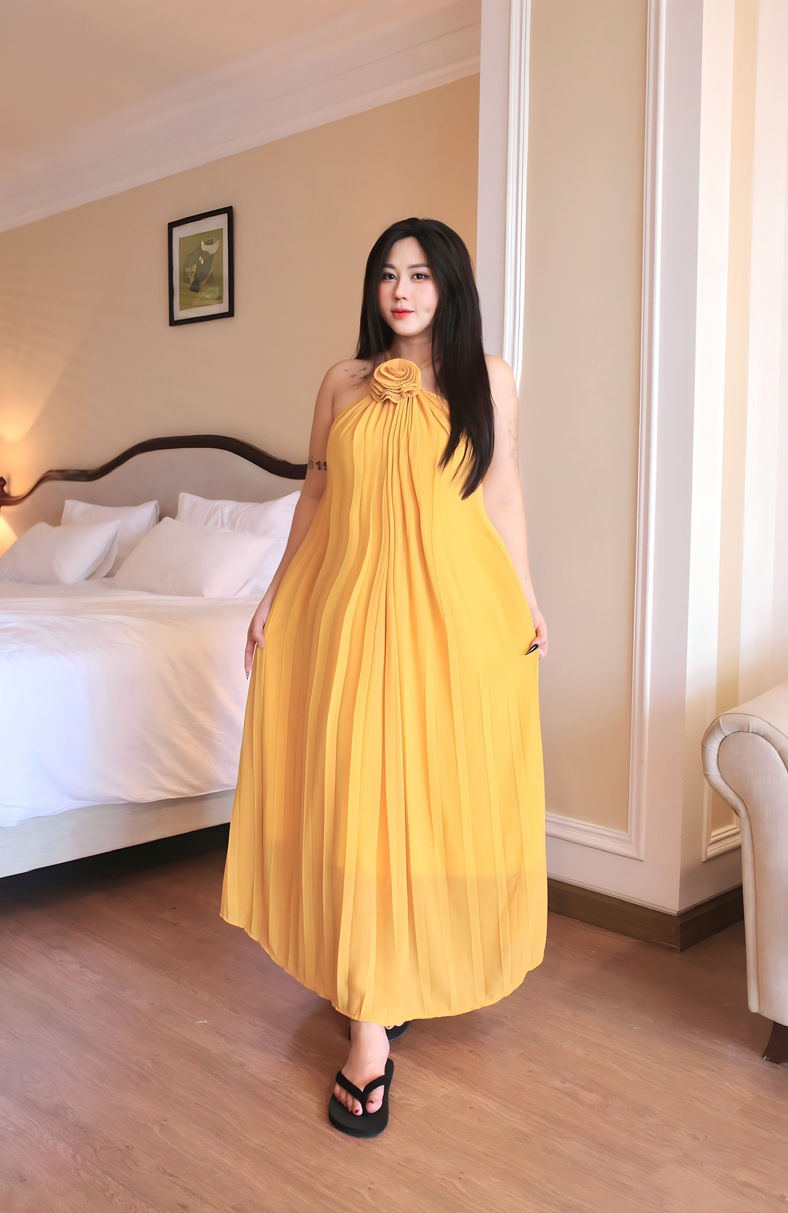 Đầm bigsize maxi đính hoa cổ d270 🍎🍎🍎