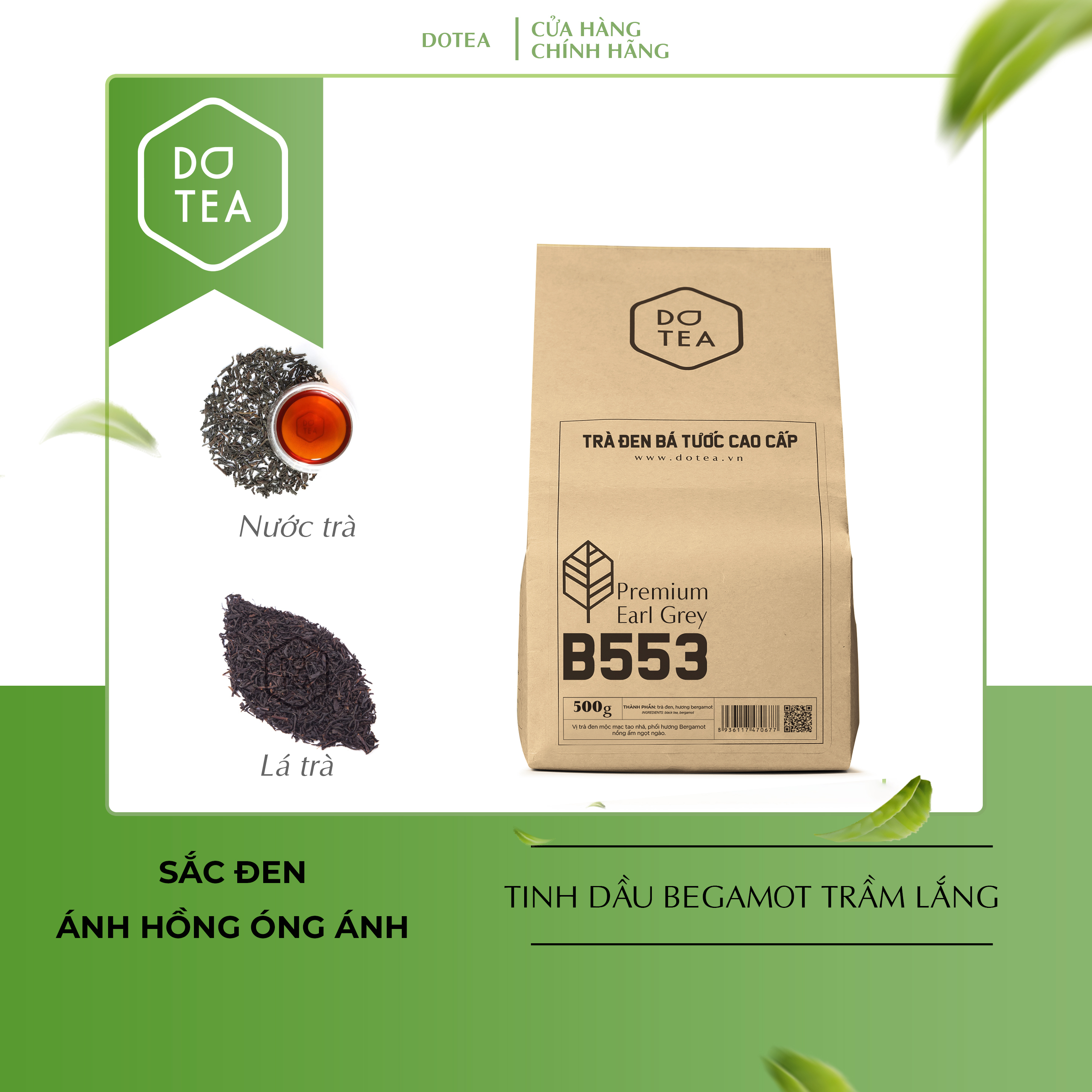 Hồng trà pha trà sữa, gói 500gam trà đen bá tước cao cấp B553 Dotea, thơm trà và mùi tinh dầu vỏ cam Bergamot, nguyên liệu chuyên dùng cho pha chế trà sữa bá tước