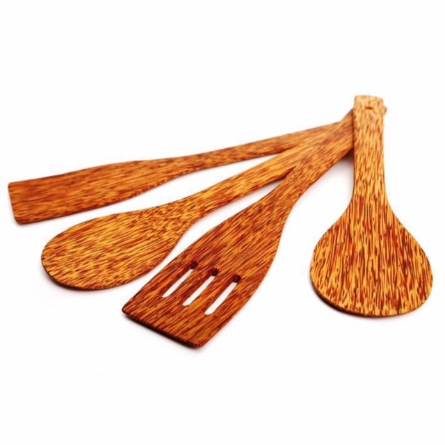 Bộ tứ chiên xào_ Vá sạn gỗ Dừa cao cấp đặc sản Bến Tre