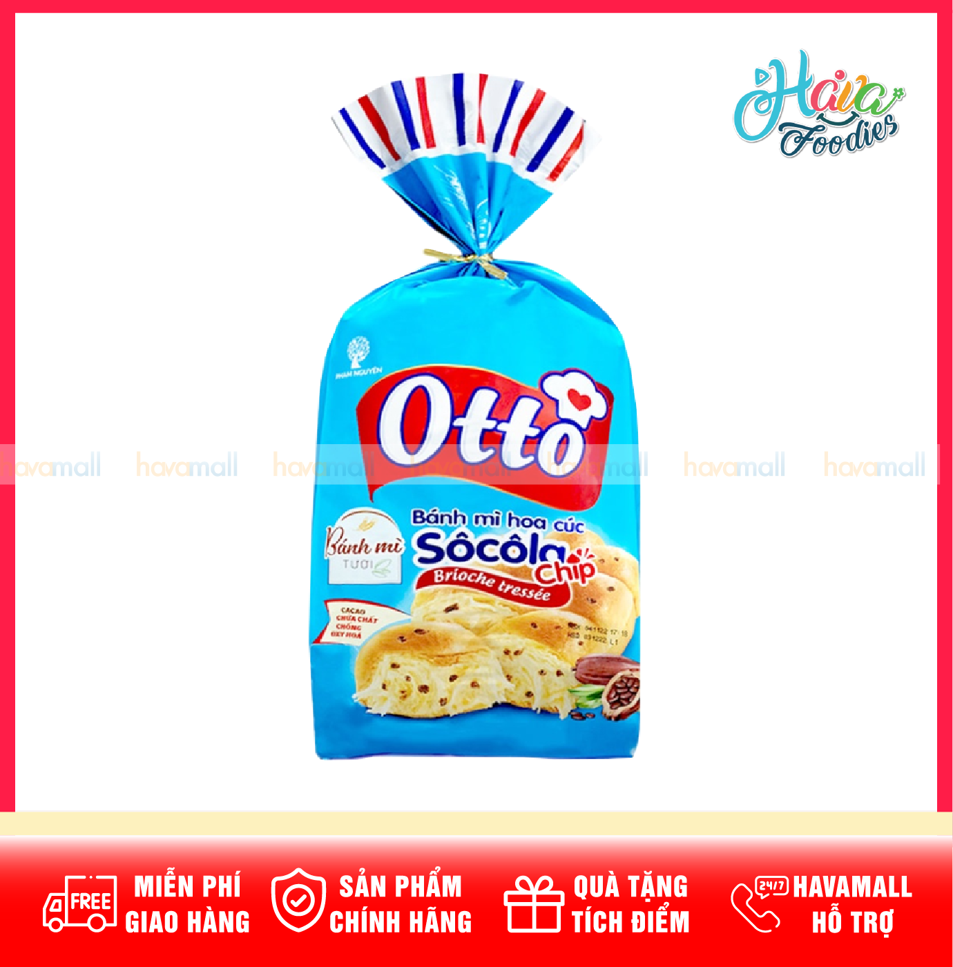 Bánh Mì Hoa Cúc Sôcôla Chip Mềm Mịn Chuẩn Vị Pháp Otto Phạm Nguyên Gói 290g – Otto Brioche Tressée Chocolate Chip