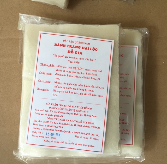 Gói 500g bánh tráng đại lộc đỗ gia đặc sản quảng nam