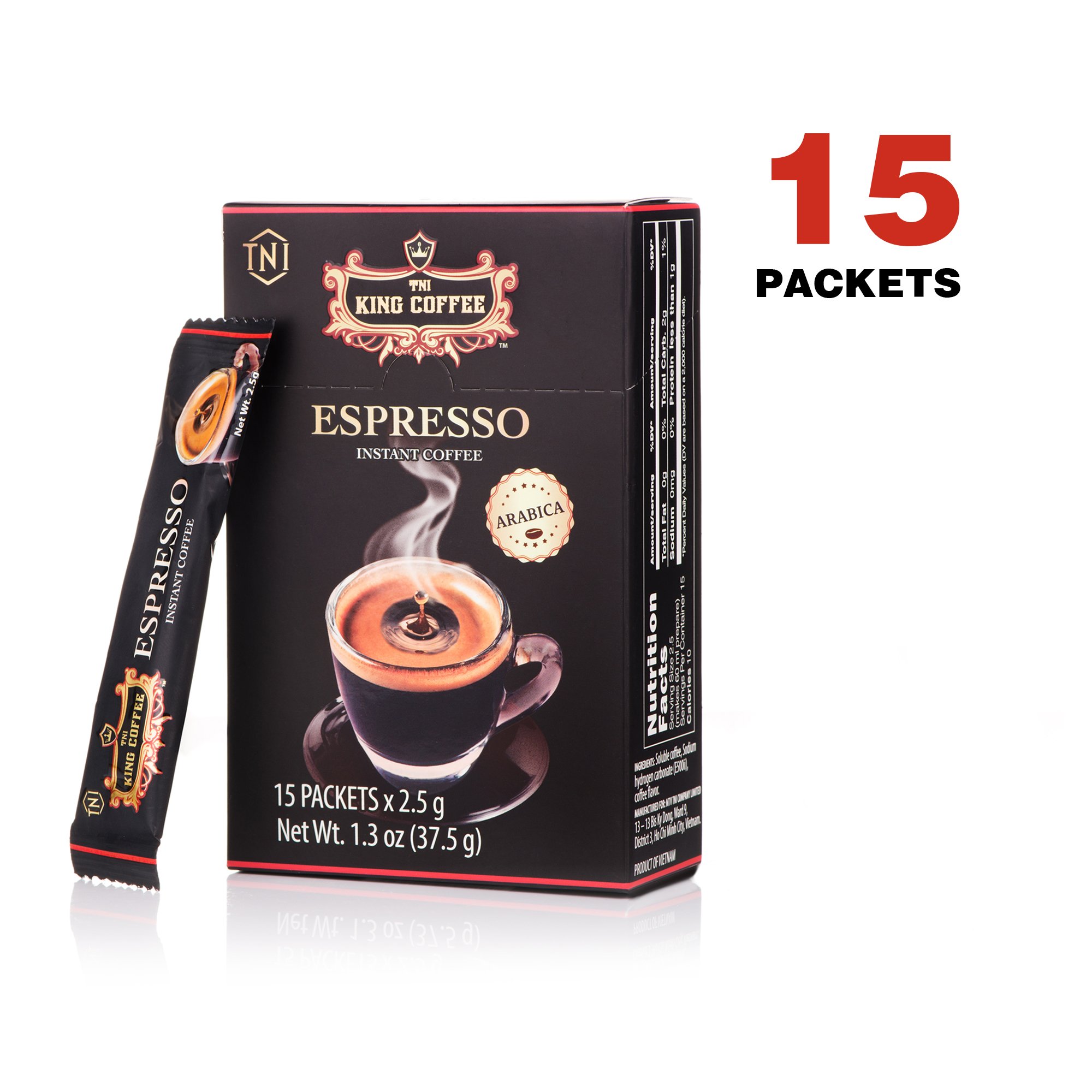 HỘP CÀ PHÊ HÒA TAN ĐEN( KHÔNG ĐƯỜNG SỮA) - KING COFFEE ESPRESSO - 15 GÓI x 2.5GR
