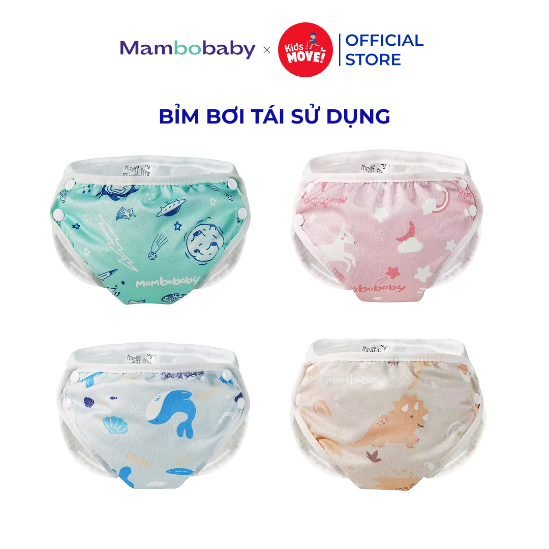 Bỉm bơi cho bé tái sử dụng Mambobaby, chống thấm 3 lớp, chống tràn, điều chỉnh độ rộng