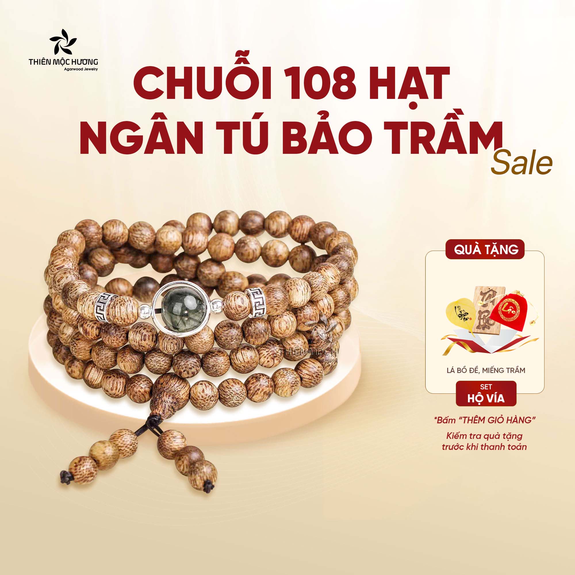Vòng tay trầm hương, chuỗi 108 hạt Ngân Tú Bảo Trầm Thiên Mộc Hương, trầm tốc Việt Nam - bình tâm an lạc, vun đắp hạnh phúc