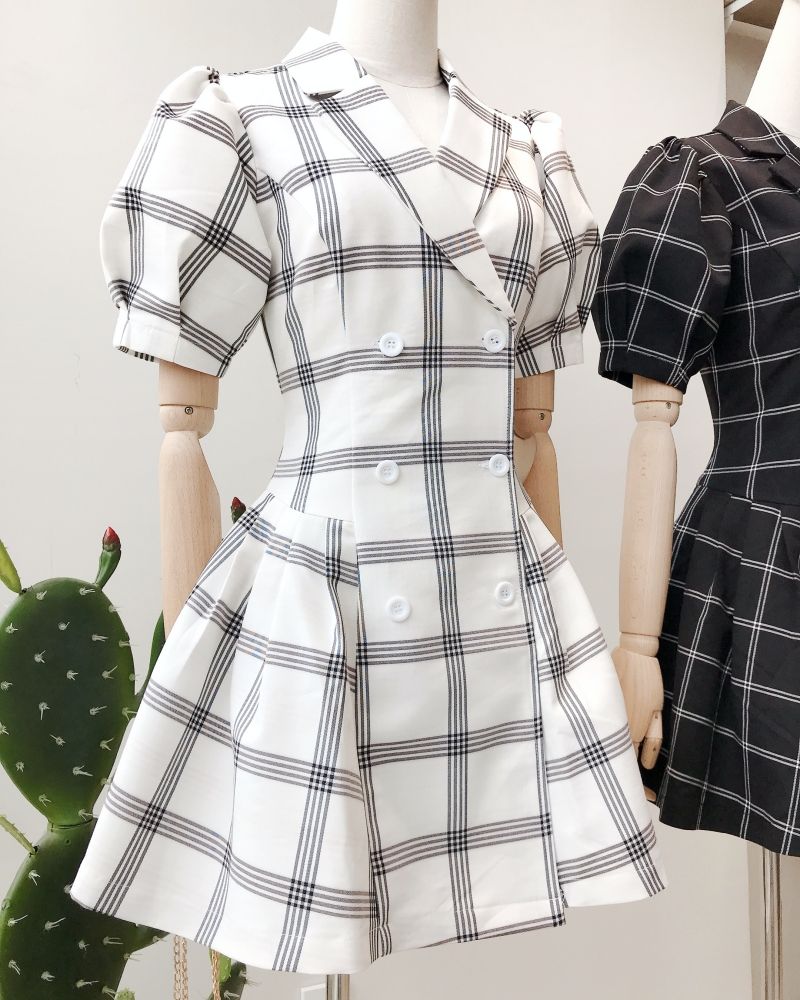 Đầm mieu cổ vest xếp ly eo - hj19