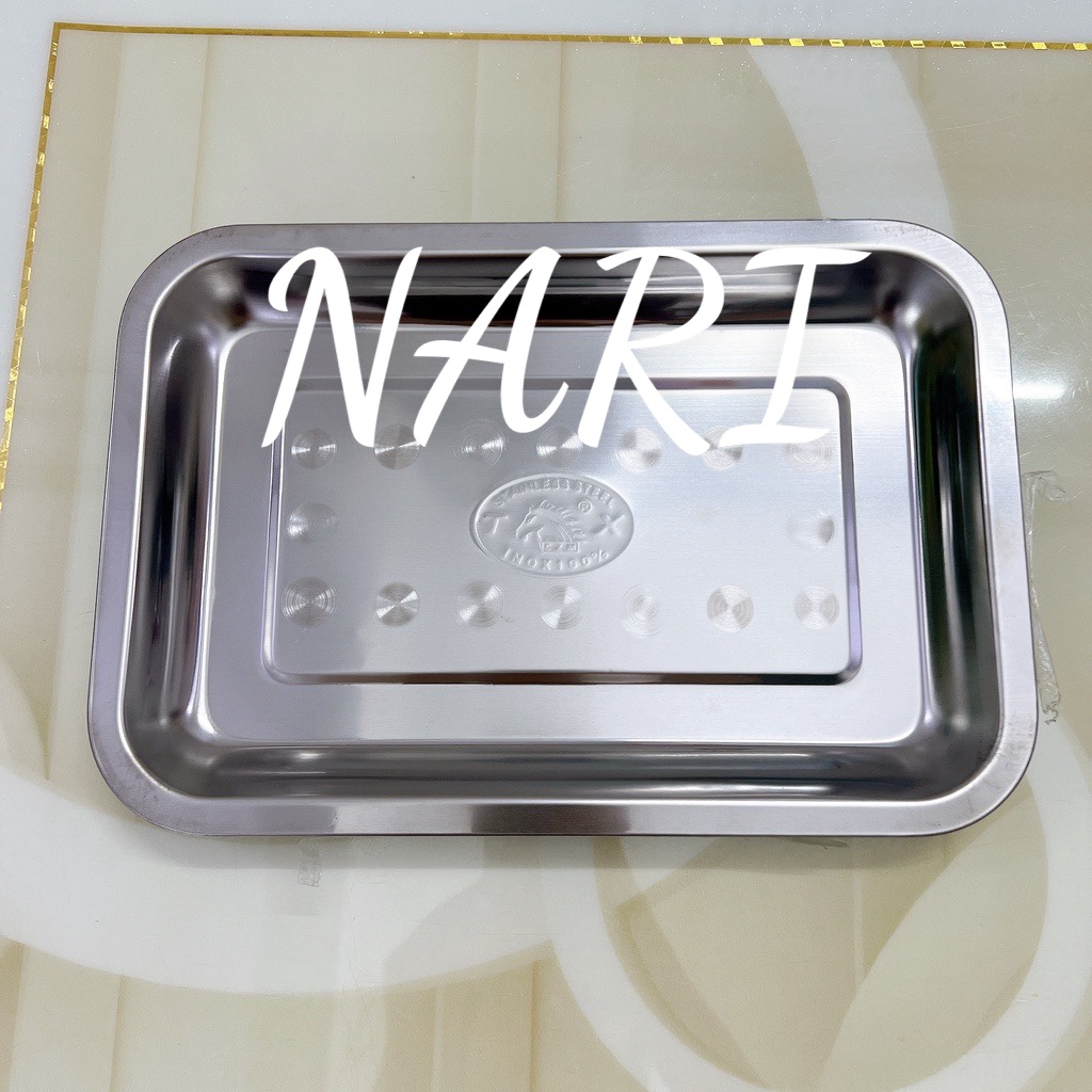 Khay inox cạn chữ nhật size 20-30cm - mâm inox chữ nhật đủ size - gia dụng Nari