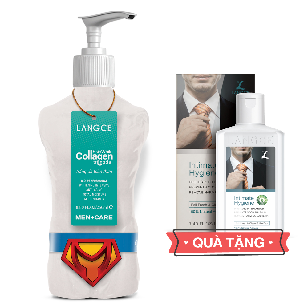 Collagen Trắng Da Toàn Thân Dưỡng Ẩm Khỏe Đẹp 250ml cho Nam TẶNG Gel Vệ Sinh Vùng Kín Nam 100ml LANGCE